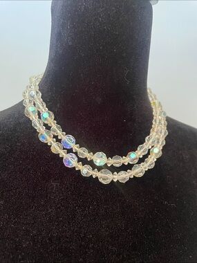 Aurora Crystal Bead Multi-Strand Necklace - Clear Iridescent